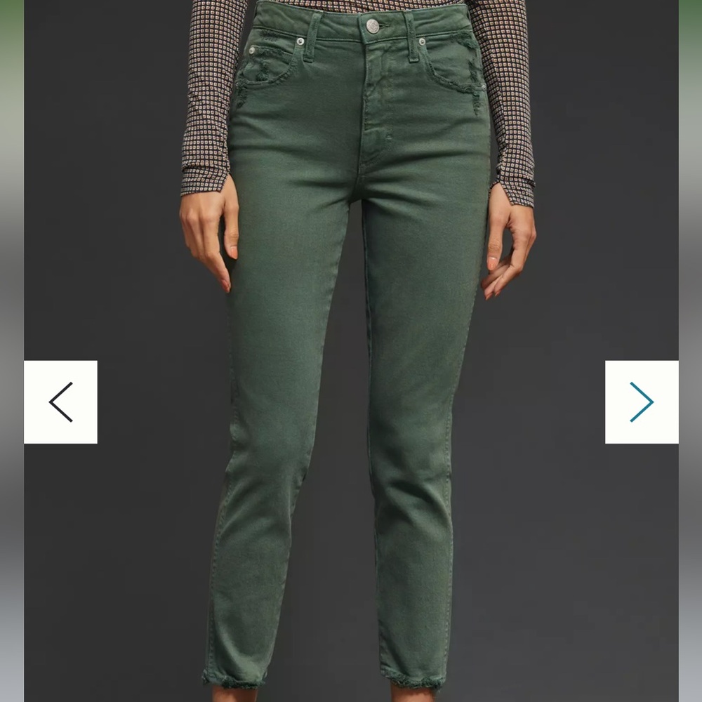 AMO Chelsea Crop Distressed green denim pants size 27